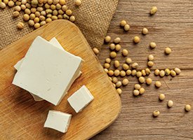 Tofu made from soybeans Food nutrition concept.
